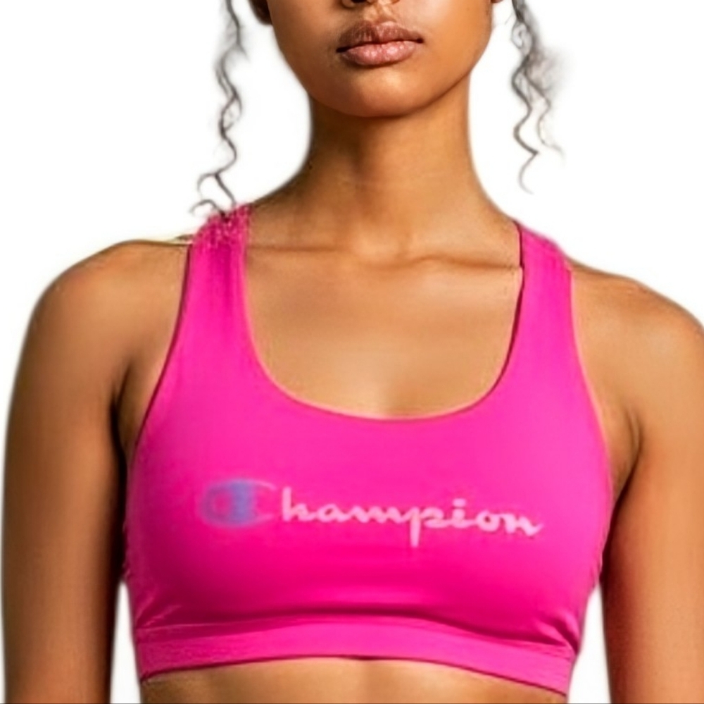 Champion Bright Pink Sports Bra Bikini Top with Mesh Racer Back size Large